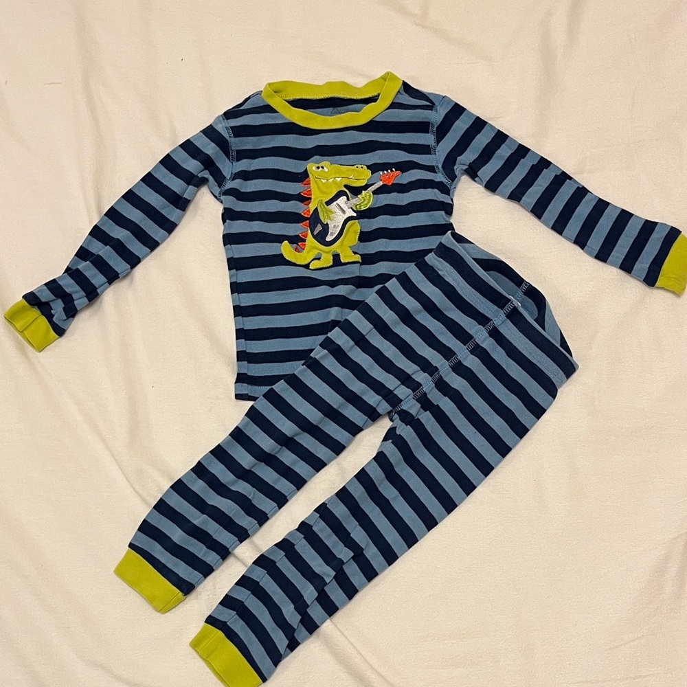 Petit Lem Blue and Green Dinosaur Pajama Set